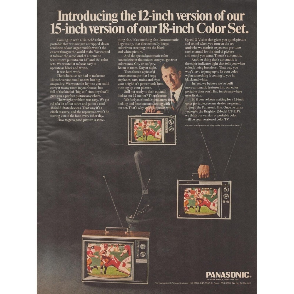 1968 Panasonic Vintage Print Ad Early Color TV Portable Electronics Retro Decor